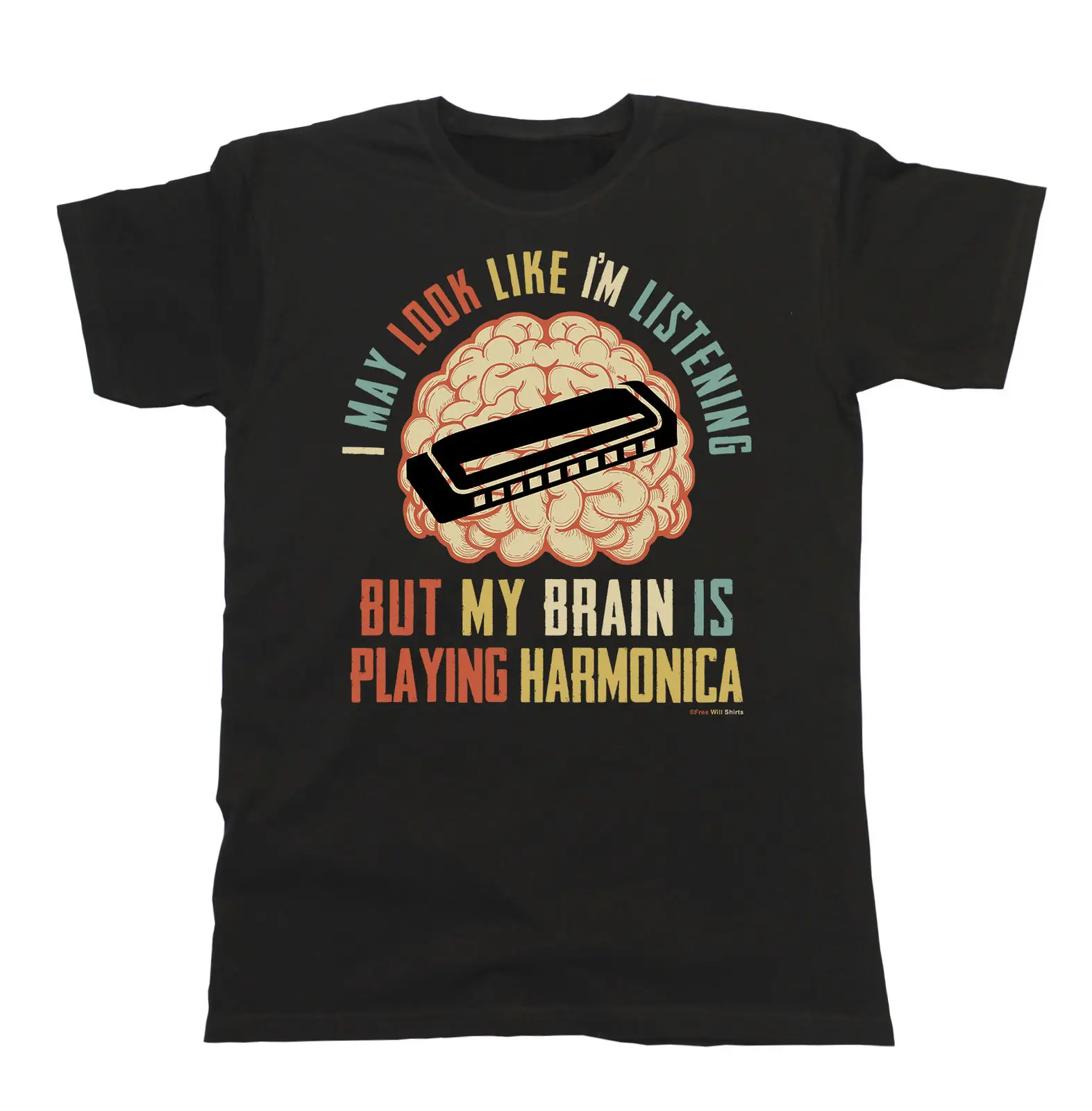 

2019 Fashion Summer Style Mens/Ladies Unisex T-Shirt My Brain Is Playing HARMONICA Mouth Organ Music Tee shirt