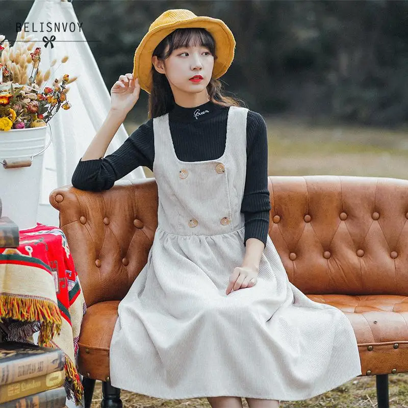 Mori Girl Бургундия абрикос Длинный Сарафан Осень Зима Винтаж Vestidos женский безрукавный жилет вельветовые платья