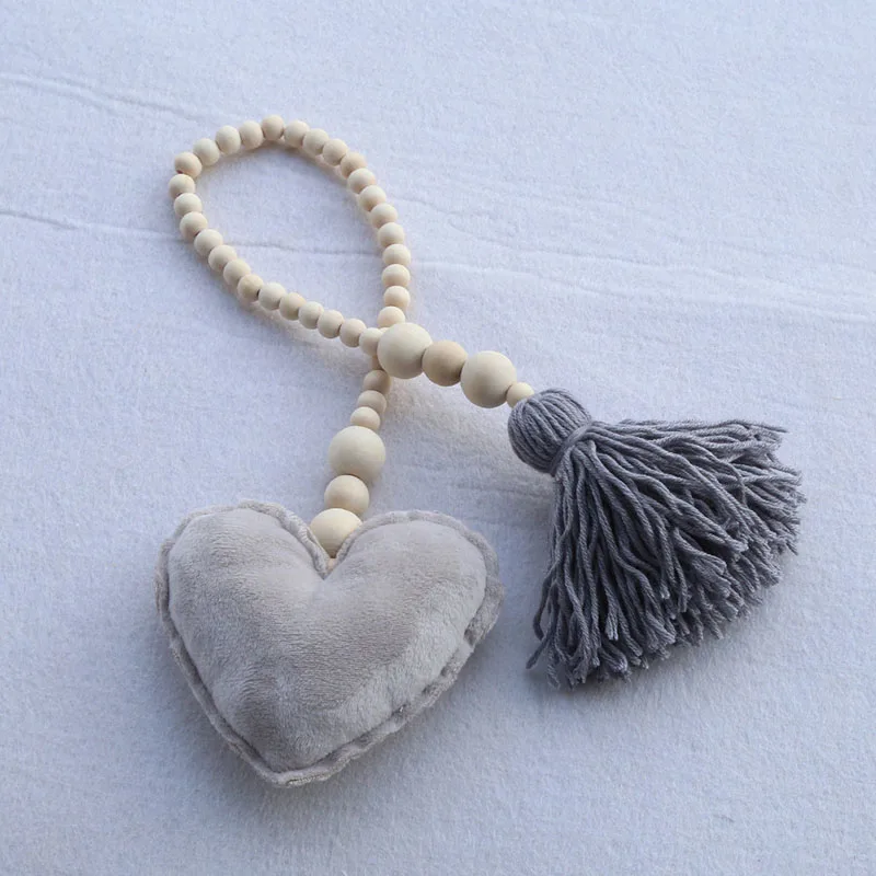 gray heart Милая Звезда Сердце Настенное подвесное украшение для палатки с деревянными бусинами кисточка для детской комнаты украшение для детской комнаты плюшевые мягкие игрушки - Цвет: gray heart