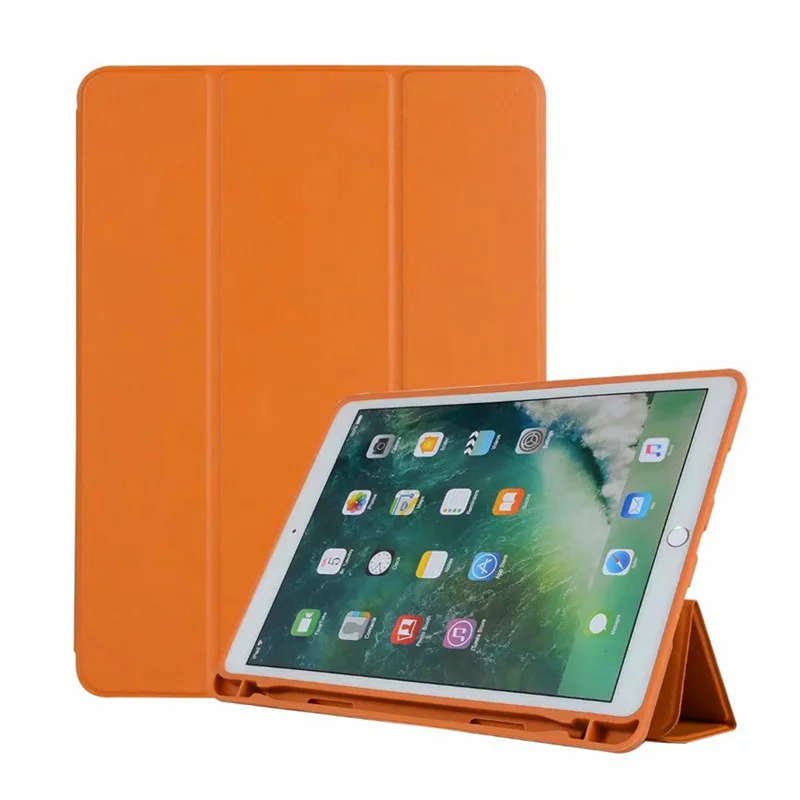 Оранжевый Смарт-чехол из полиуретановой кожи для Apple iPad Air 3 10,5 с держателем карандаша мягкий силиконовый задний Чехол для iPad Pro 10,5 дюймов - Цвет: Оранжевый