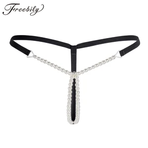 Жемчуг сексуальное бикини стринги с Открытой Промежностью Стринги женское нижнее белье трусики с бусинами массажное нижнее белье Эротическое белье для женщин