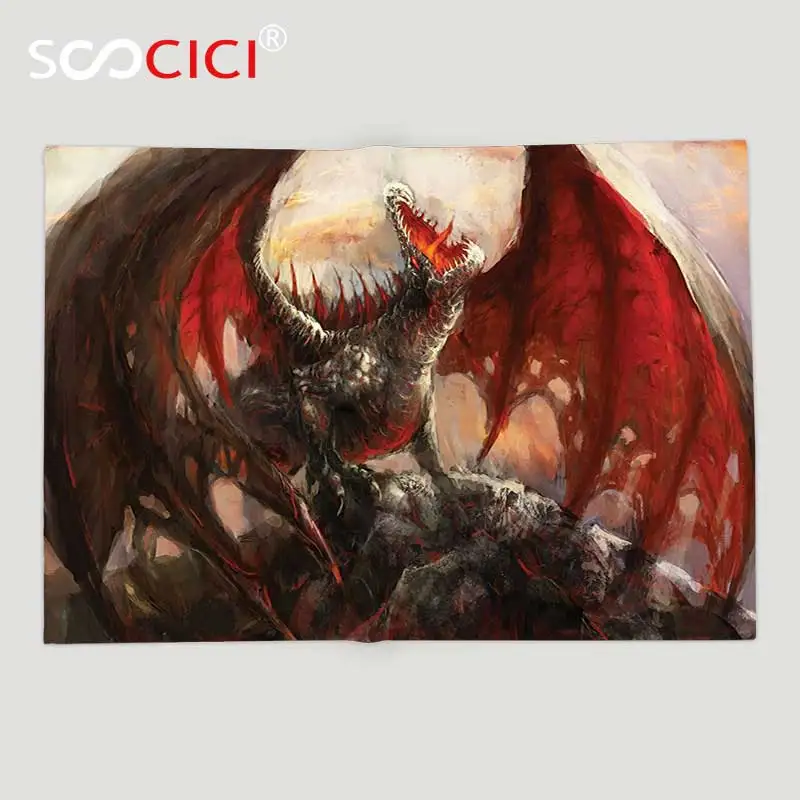 Comprare Personalizzato Morbido Pile Rimessa Laterale Coperta Drago Mondo Fantasy Decor Maestoso Drago Riposo Mitologica Fuoco Vomitando Creatura Spooky