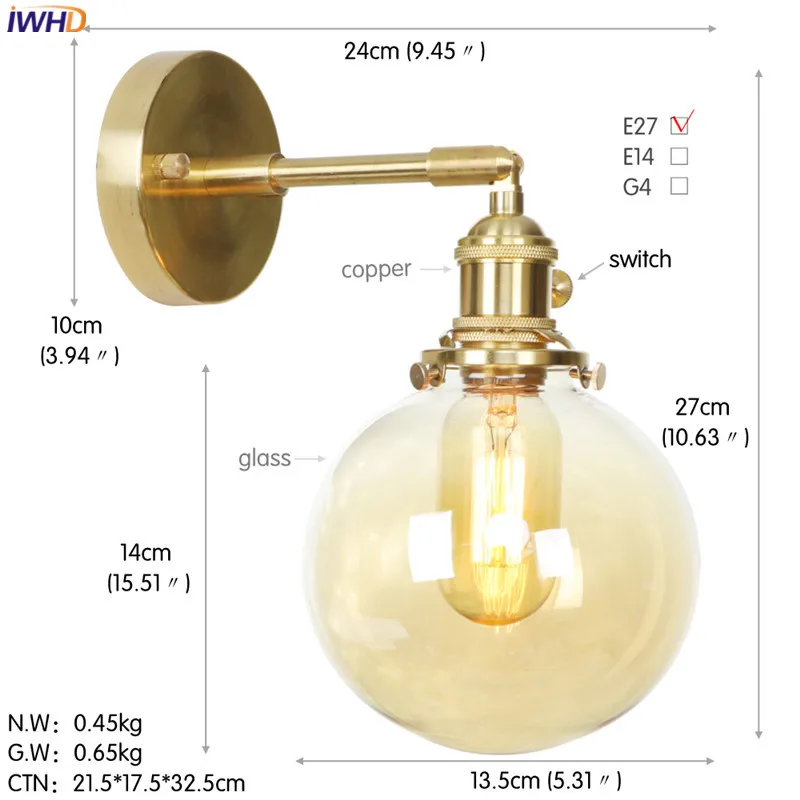 IWHD медный скандинавский светодиодный настенный современная лампа Wandlamp светодиодный светильник для спальни настенный светильник Industiral туалетный светильник аппликация Мураль светильник - Цвет абажура: Style I