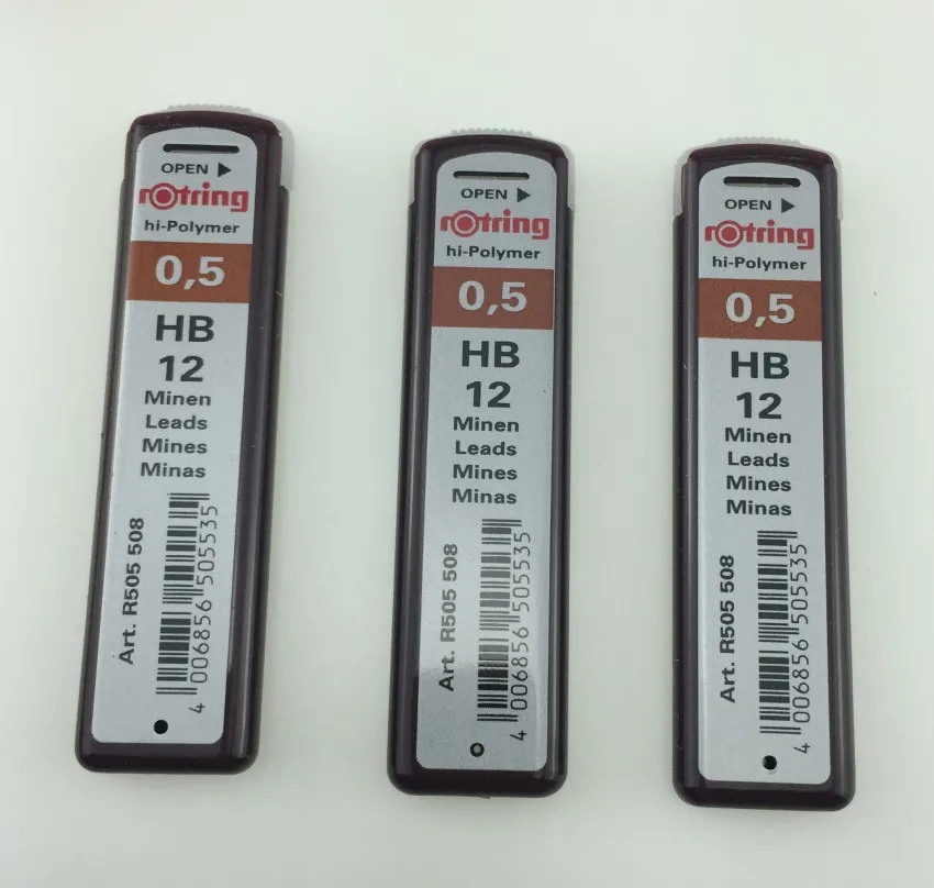 Rotring 2B HB B 0,5/0,7/0,9/1,0 мм механические карандаши для заправки зажигалок автоматически стержни для карандаша карандашные грифели для рисования - Цвет: 05 HB 3 tubes