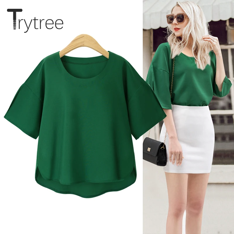 Trytree лето осень женская футболка Повседневная с круглым вырезом наполовину