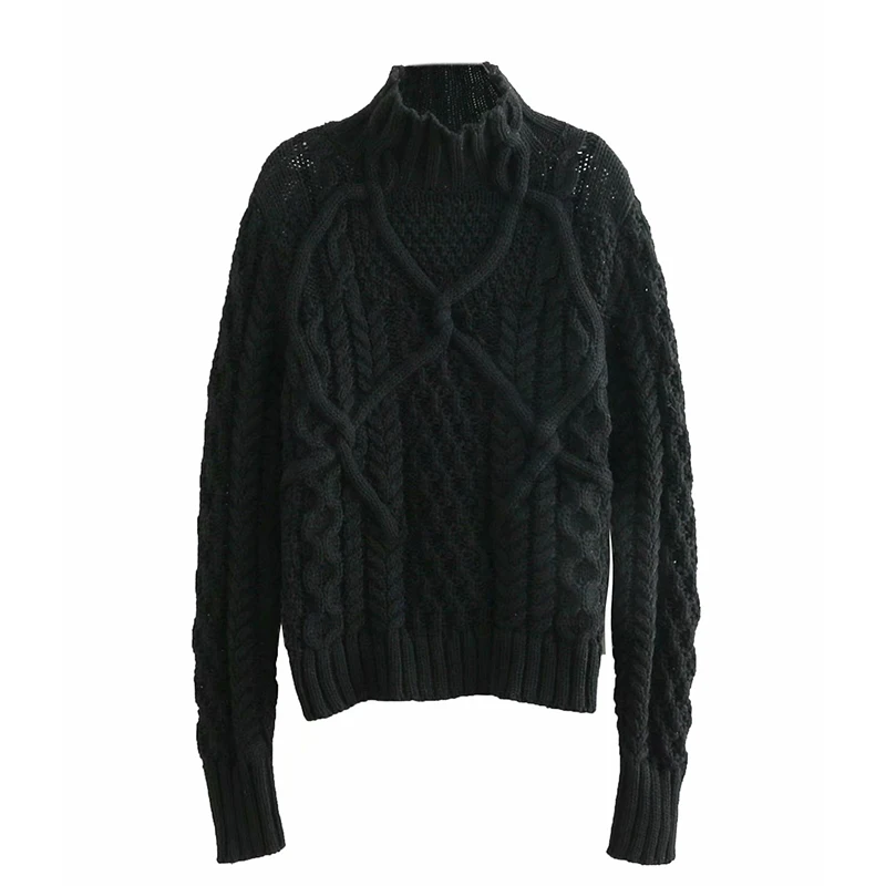 Autumn-Winter Women Solid Warm Turtleneck Sweater Knitted Loose White Pullover Tops Female Twist Shape Jumpers Pull Femme Hiver | Женская