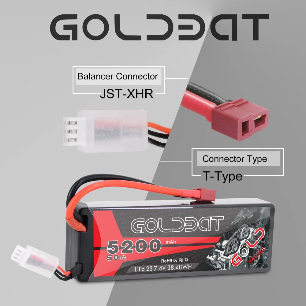 

1/2units GOLDBAT 5200mAh Lipo Battery 7.4V 50C 2S LiPo RC Battery with Deans Plug for RC Evader BX Car Truck Truggy Helicopt
