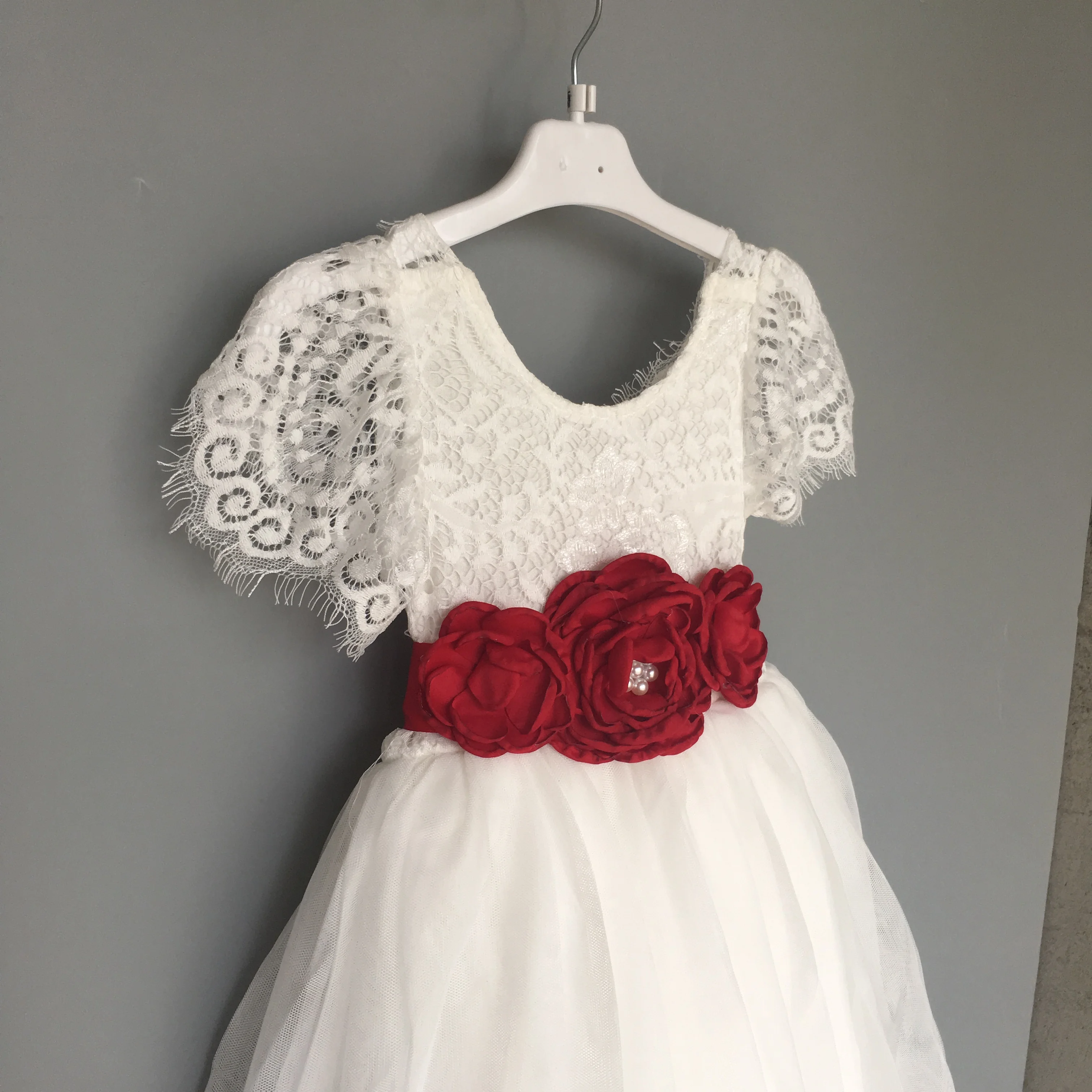 fairy girls flutter sleeve flower dress for wedding kids straight tulle lace maxi long children birthday party | Детская одежда и