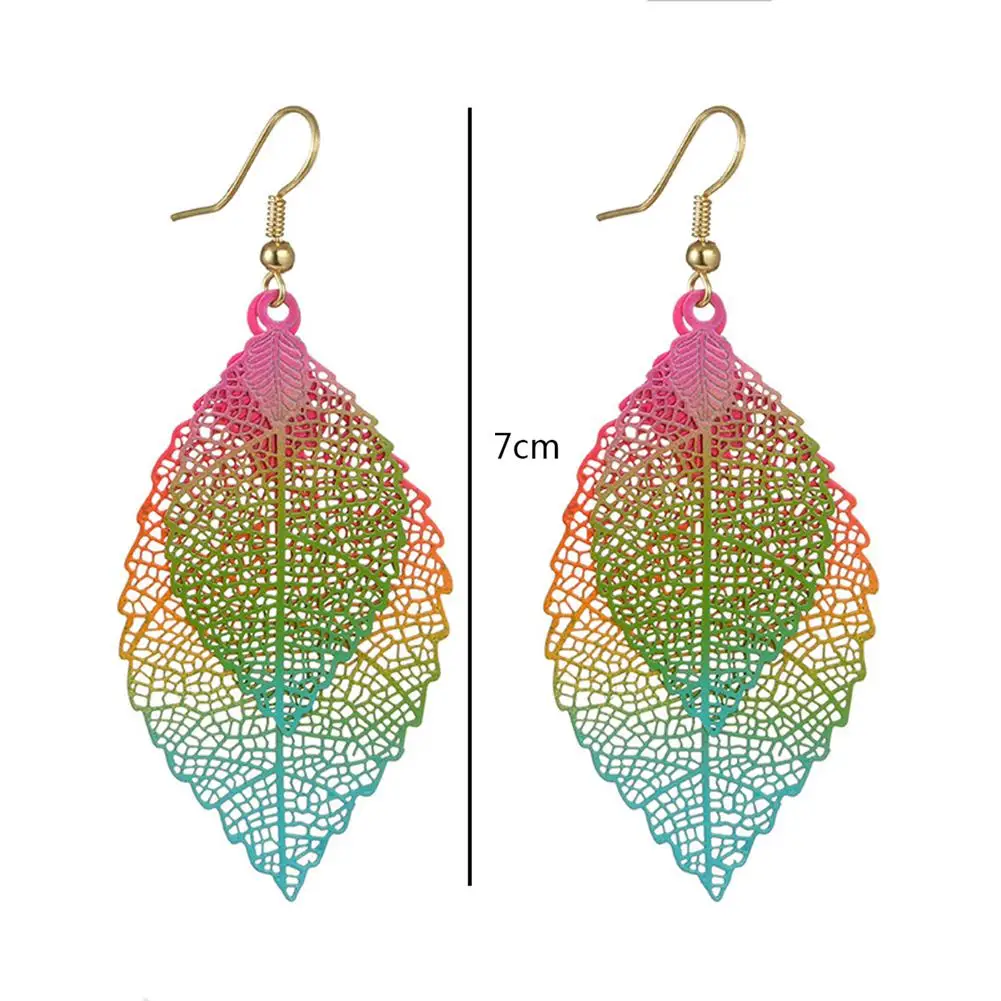 Одна пара красочные двойной слой листьев в форме длинные серьги этнические Стиль