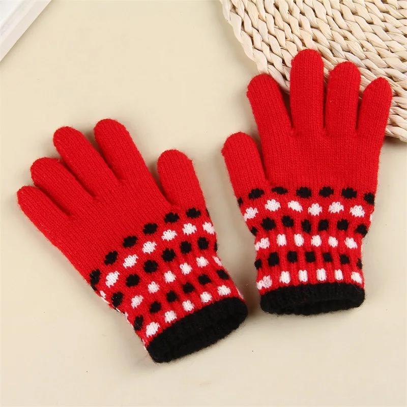 Зимние теплые детские перчатки вязаные растягивающиеся варежки для девочек с