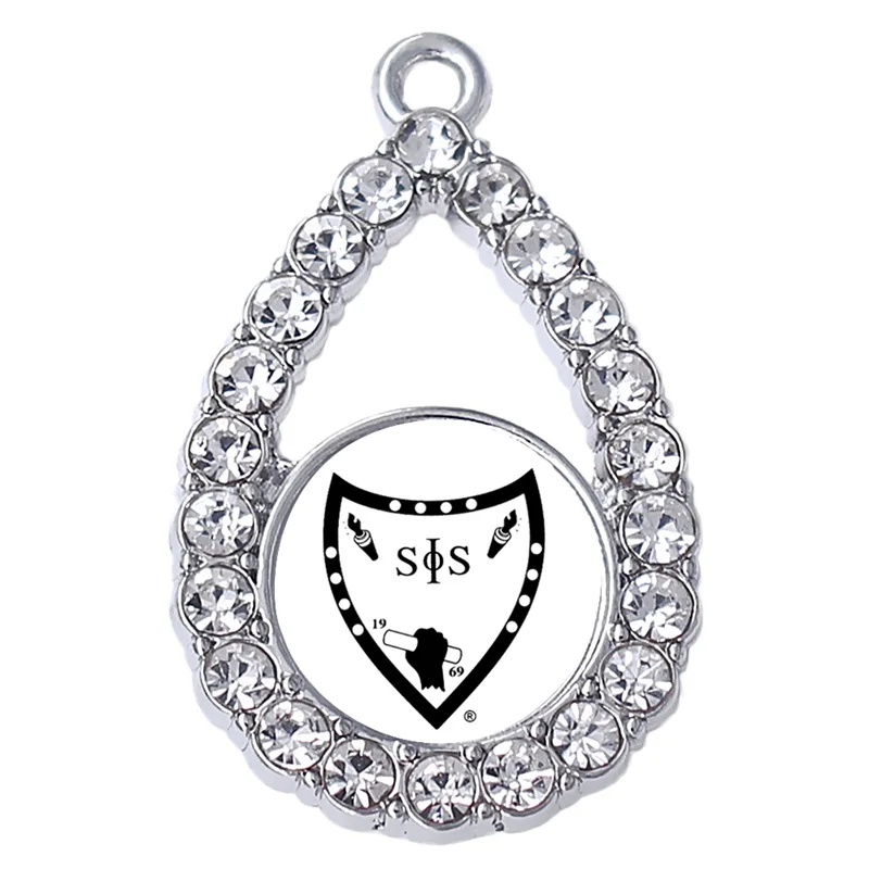Shiny crystal inlaid university society badge logo SWING PHI SWING 1969 sticker label metal charm pendant - Окраска металла: teardrop