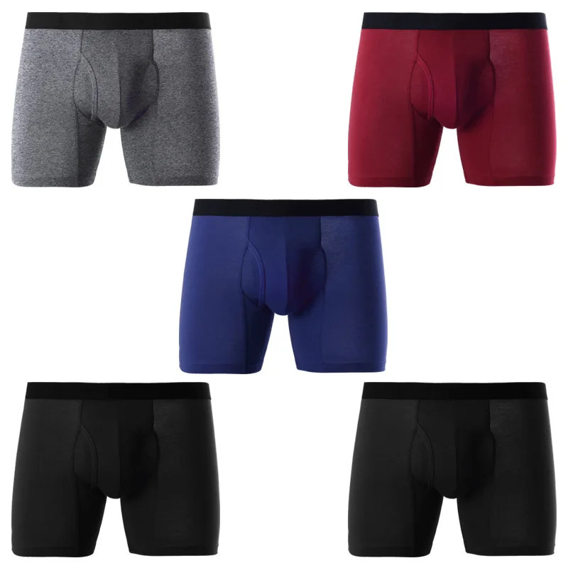 C39 4pcs Add 1 black 5 шт./лот, мужские длинные трусы-боксеры, хлопковое Мужское нижнее белье, трусы-боксеры, calzoncillos hombre marca, европейский размер s m l xl 2XL - Цвет: C39 4pcs Add 1 black