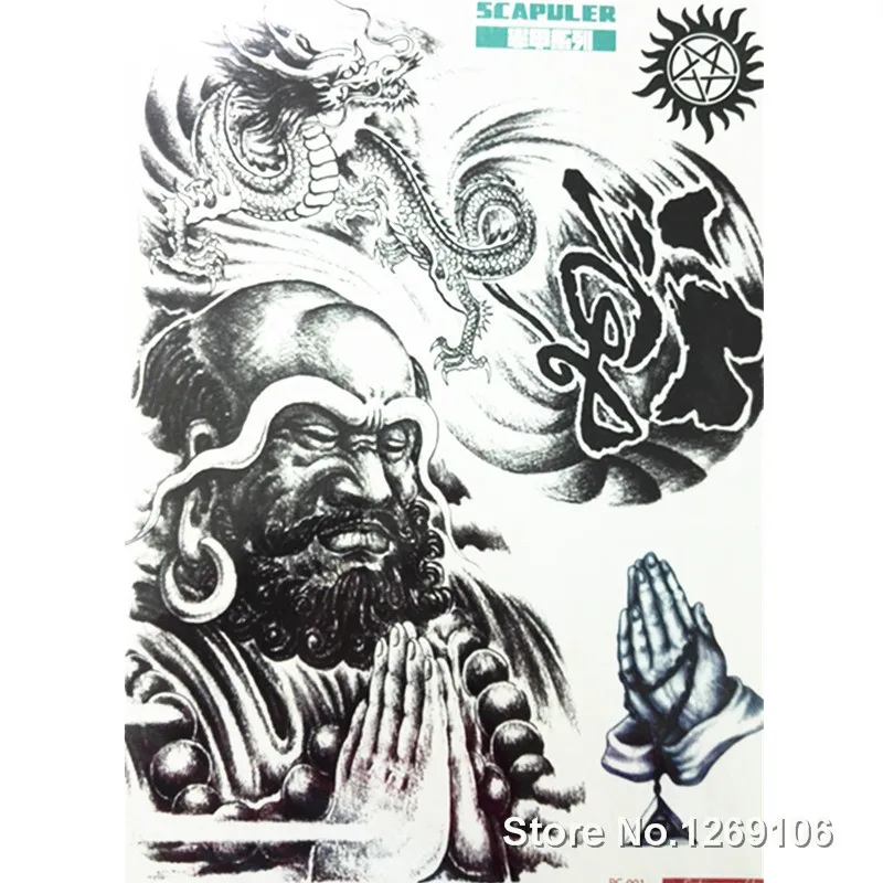 

2018 NEW 24x32cm Buddha Cool Arm Tattoo waterproof Popular Temporary Body Tattoo Art Stickers