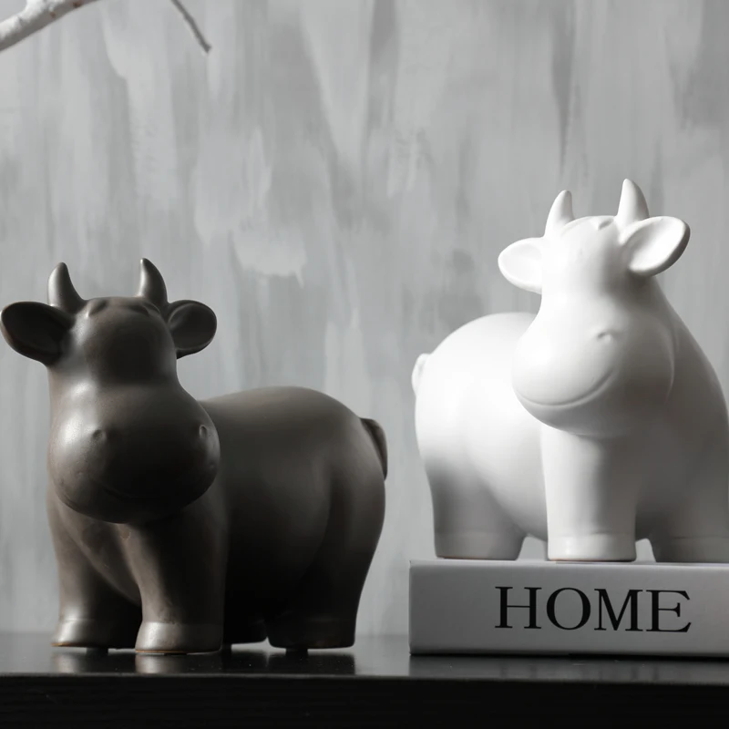 couple of cow Скандинавские минималистичные черные/белые керамические фигурки и миниатюрные коровы крупного рогатого скота керамические изделия ручной работы для приборы для декорации - Цвет: couple of cow