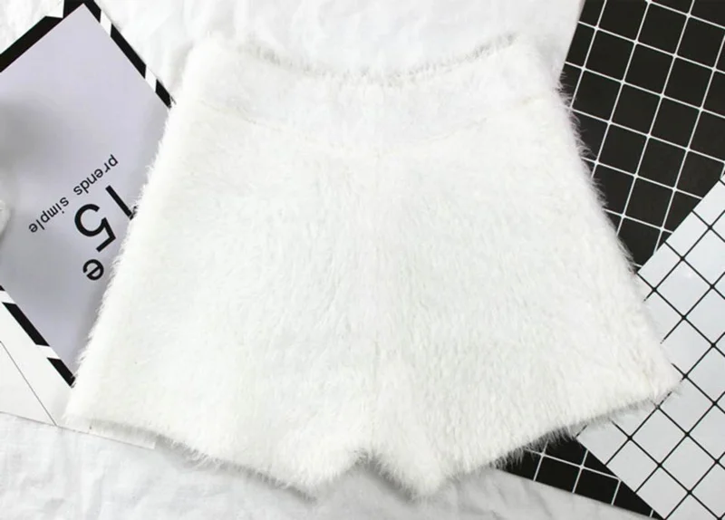 white Осень-зима, женские шорты, утолщенные, сексуальные, мохеровые, женские шорты, белые, черные, модные, теплые, короткие, Femme, шорты с высокой талией, C5125 - Цвет: white