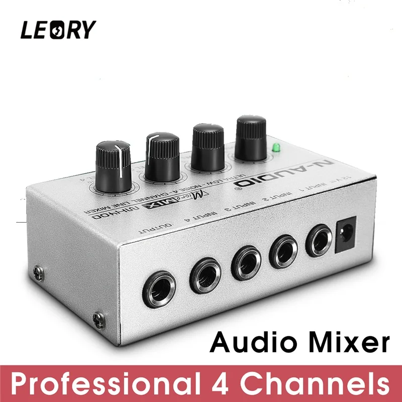 LEORY Mini 4 канальный DJ звуковой микшер контроллер со встроенным усилителем металлический DJ Mezclador USB DJ консоль для аудио караоке