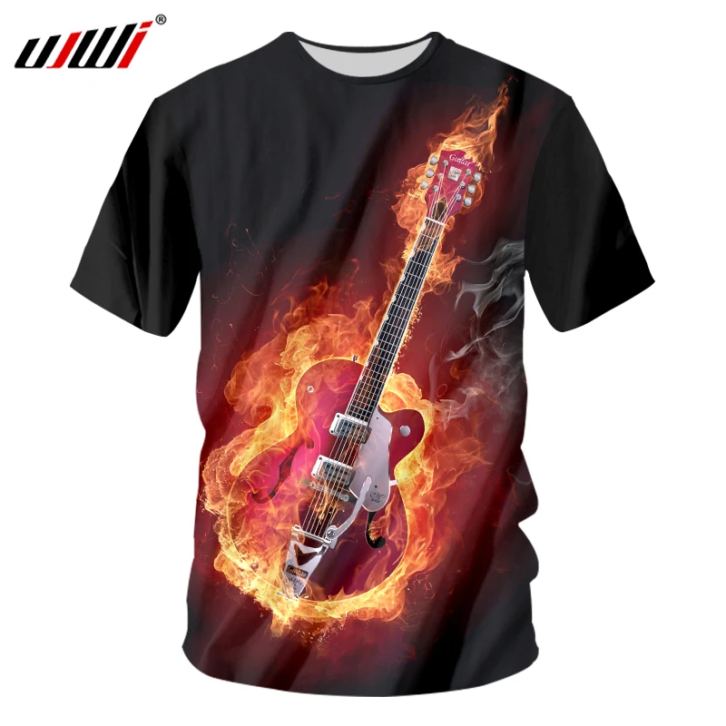 UJWI новые модные мужские/женские футболки с принтом черного пламени гитары 3D