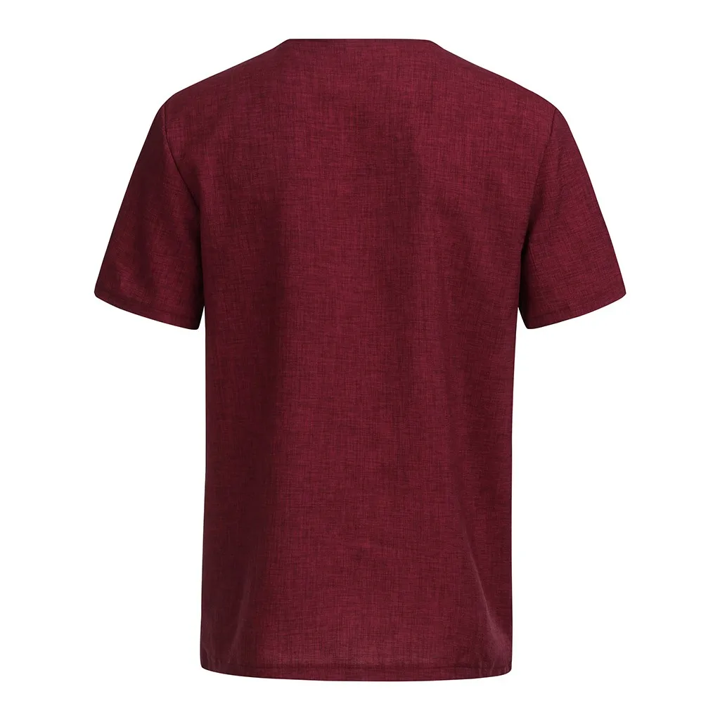 Мужские рубашки ropa camiseta Летние повседневные мешковатые Ретро хлопковые льняные однотонные рубашки с коротким рукавом и v-образным вырезом Топы Блузки harajuku рубашки