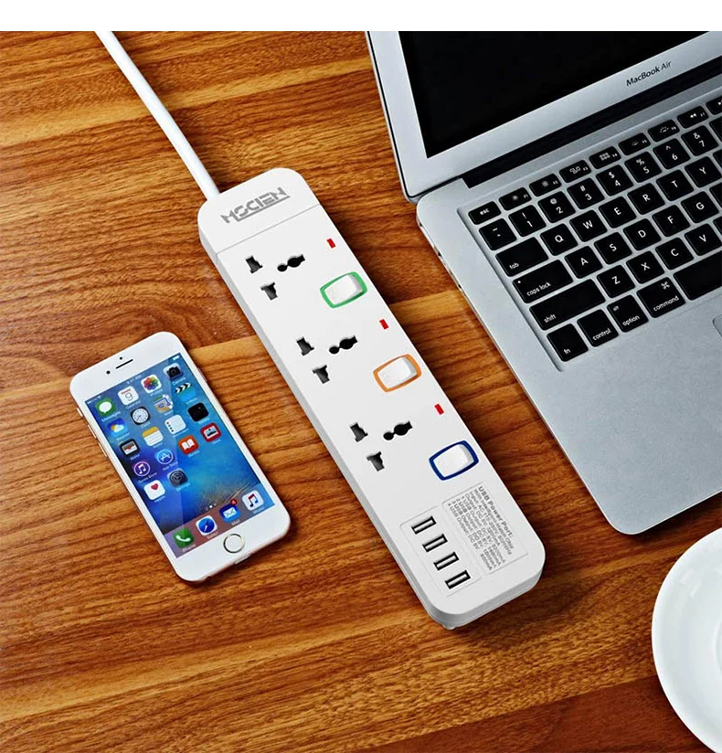 Дорожный удлинитель 3 индивидуально переключаемый с 4 портами usb 3.2A Защита от перенапряжения сетевой шнур 1,8 м 3250 Вт 13А штепсельная вилка европейского стандарта