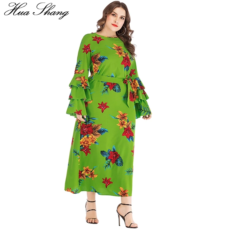 Женское платье-макси с оборками длинным рукавом и цветочным принтом