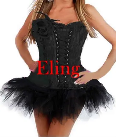 

4 Colors Sexy lingerie Lace Up corset mini skirt black Fancy Dress S-XL am2163