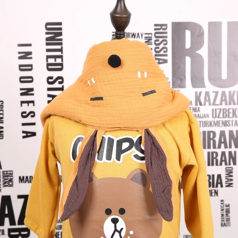 Детский Зимний вязаный длинный шарф из натурального хлопка с кроличьими