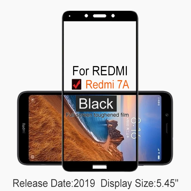 Redmi 7A Black 2 шт.,, полное покрытие, закаленное стекло для XIAOMI Redmi 7A, защита экрана 9 H, защитный стеклянный чехол для Redmi7A, пленка - Цвет: Redmi 7A Black