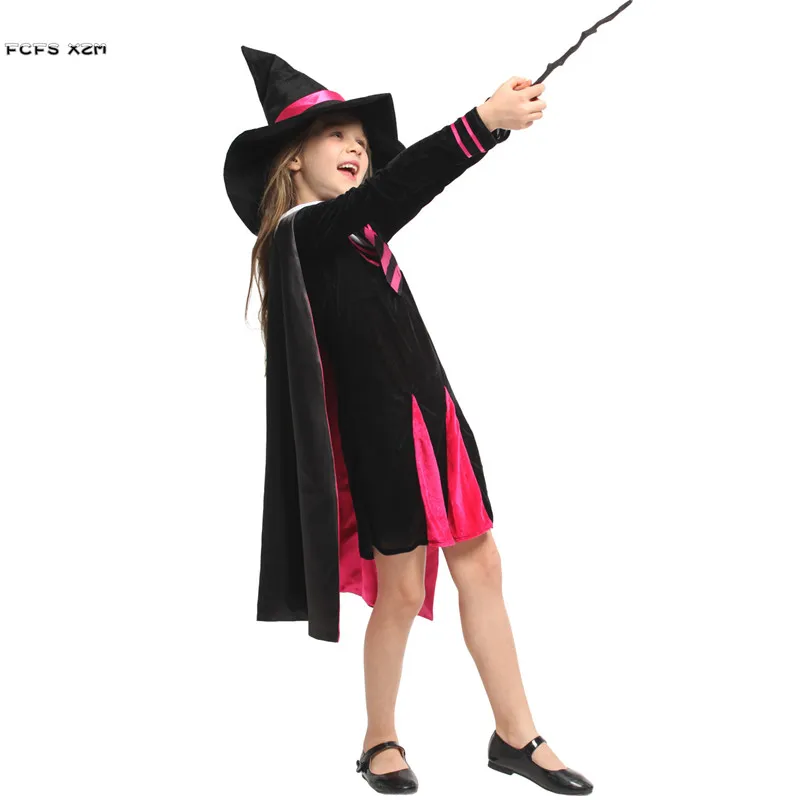 M-XL Girls Halloween Magician Costumes Kids Children Sorceress Witch Cosplays Purim Carnival Stage play Masquerade party dress |