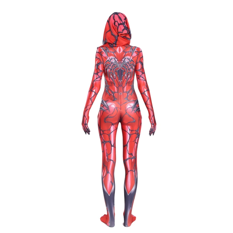 Костюмы для косплея Venomized Spider Gewn красные толстовки из спандекса с головным убором
