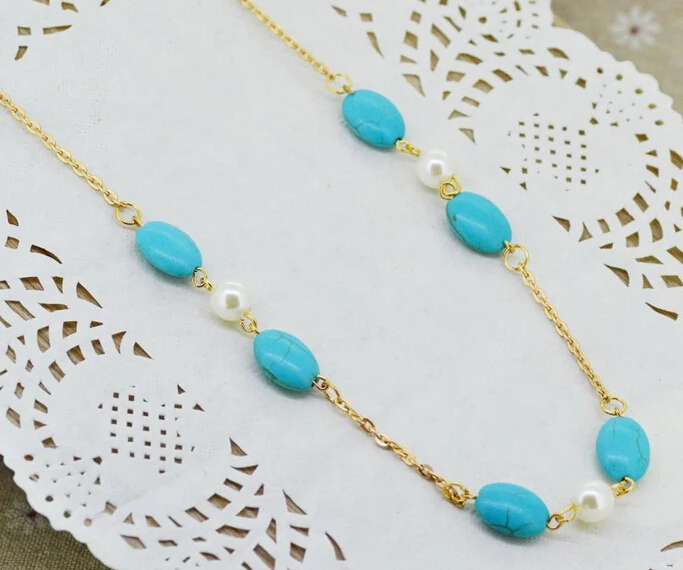 Женский подарок Золотая цепочка Настоящее Жемчужное Колье Ожерелье 45 см/18 дюймов