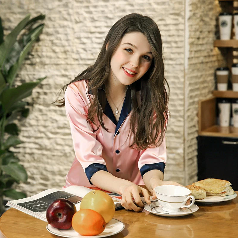 Новые летние пижамы одноцветная Пижама сексуальные женская пижама набор Turn-Down