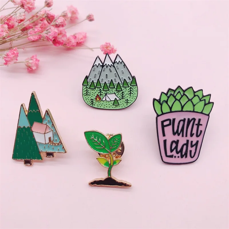 Cartoon Enamel Pins Mountain Peak Plant Lady Button Badges Brooch Bag Hat Shirt Jewelry Fashion Trinket For Friends | Украшения и