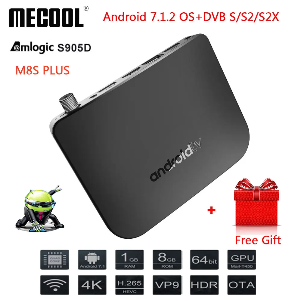 DVB-S2X/S2/S Mecool M8S плюс DVB Android 7 1 ТВ Box Amlogic S905D 4 ядра ГБ 8 1080 p 2 4G Wi-Fi H.265 Smart к HD медиа плеер |
