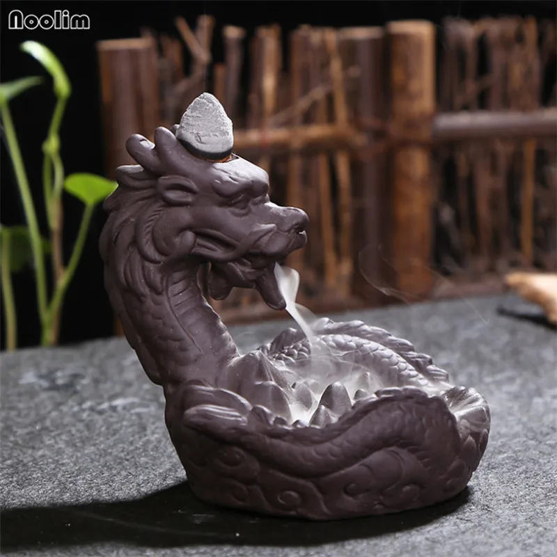 Статуя Дракона из фиолетовой глины ароматическая курильница с обратным потоком