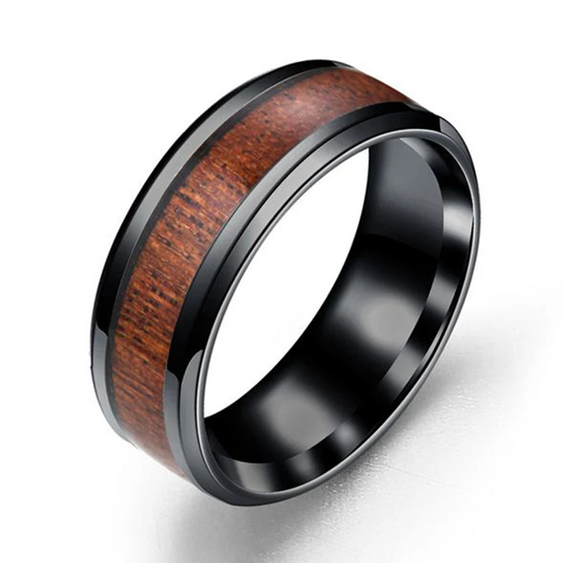 

High Quality Vintage Stainless Steel Rings For Women Imitation Wood Boho Couple Wedding Engagement Rings Men Fashion Jewelry
