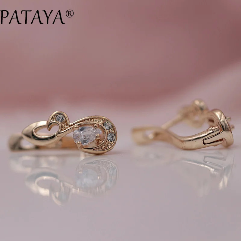 Новые женские серьги PATAYA с белым цирконием, маленькие серьги-капли, 585 розовое золото, украшения