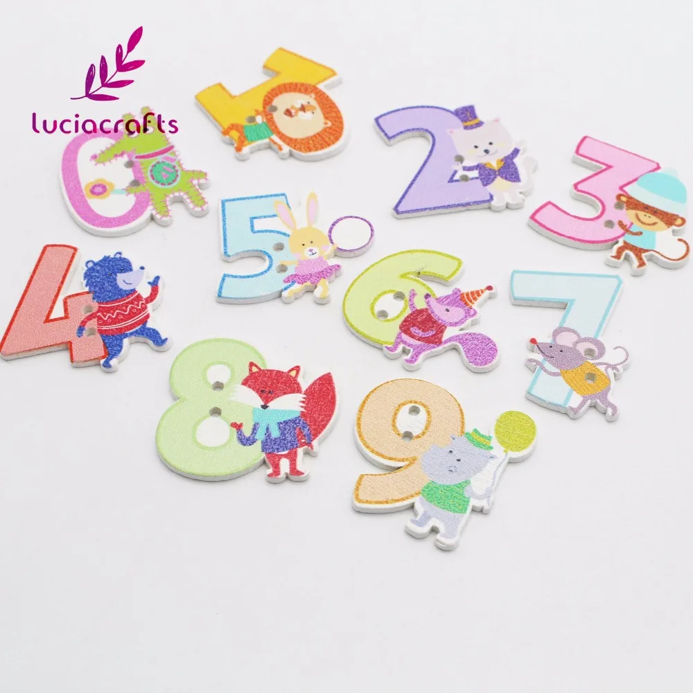 Lucia crafts 10 шт/50 шт 2,7-3 см 2 отверстия мультфильм Животные цифры пуговицы из натурального дерева пошив одежды «сделай сам» Аксессуары E0207