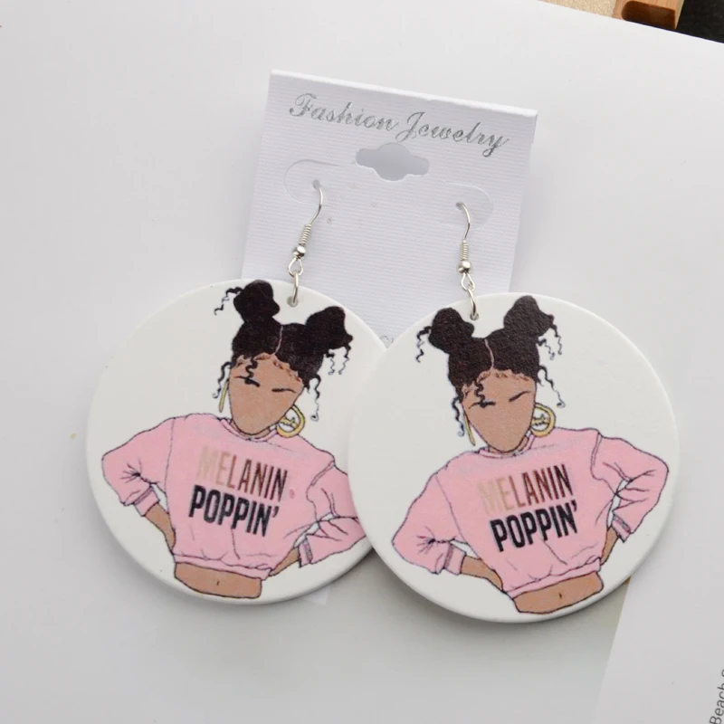 

New Ethnic Natural Hair MELANLN POPPIN Girl Wood Drop Earrings Jewelry For Women Girls Gifts
