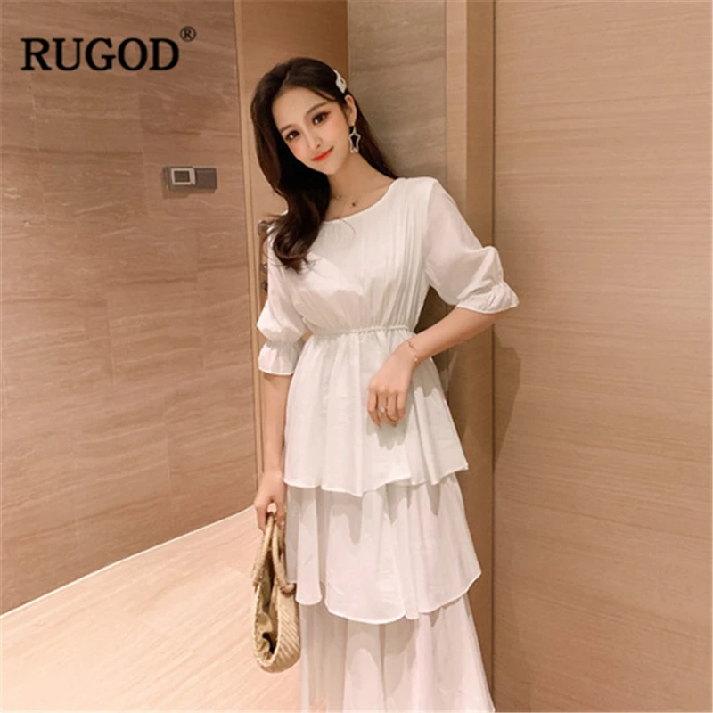 Женское платье с круглым вырезом RUGOD однотонное приталенное ТРАПЕЦИЕВИДНОЕ