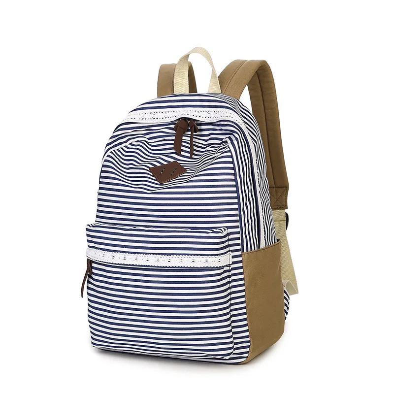 Модные женские рюкзаки ранцы водонепроницаемый холст в полоску школьные для