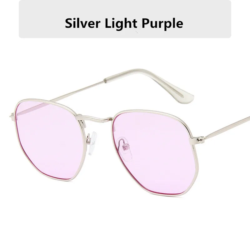 Silver Purple Занавес, шестигранные солнцезащитные очки для женщин, фирменный дизайн, маленькие квадратные солнцезащитные очки для мужчин, металлическая оправа, для вождения, рыбалки, солнцезащитные очки для женщин - Цвет линз: Silver Purple