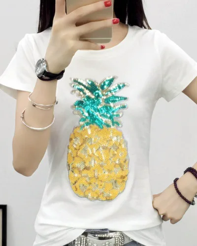 Новинка 2018 женская летняя футболка с принтом ананаса модные футболки зеленые