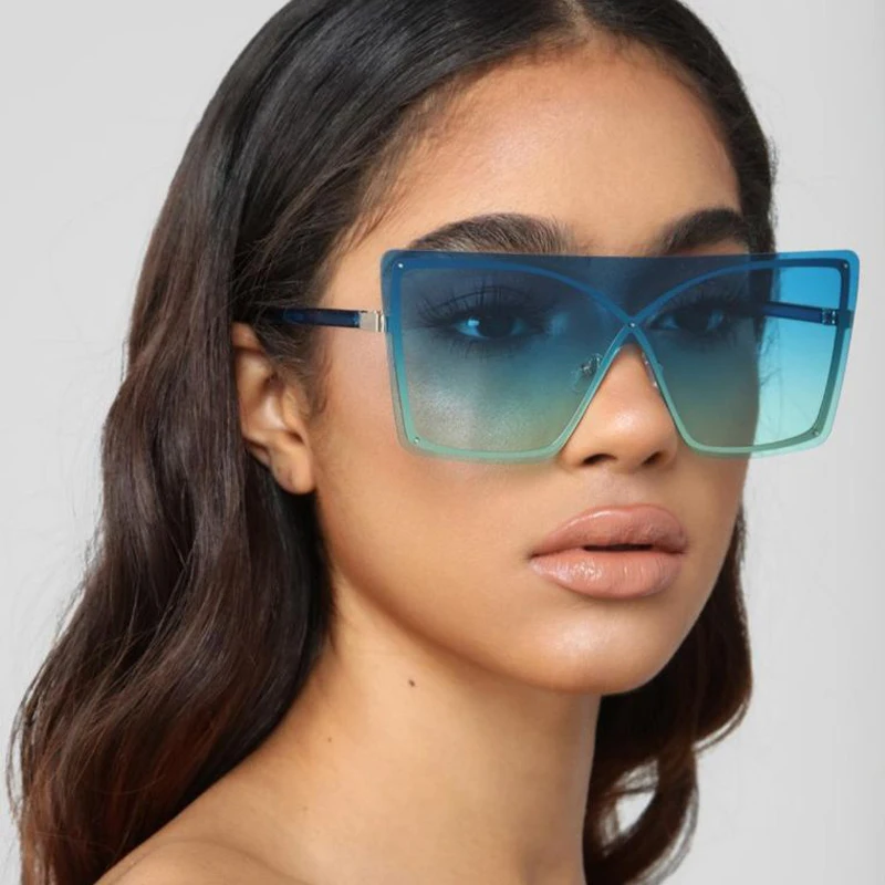Italian Luxury Gradient Sunglasses Women Trendy Brand One Piece Sun Glasses Rimless Oversized Frame Female Shades UV400