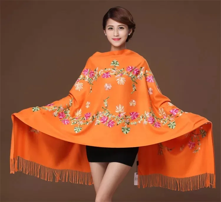 Новый шарф с вышитыми цветами женские кашемировые хлопковые шали из вискозы