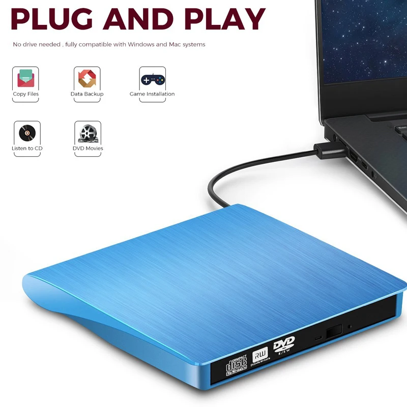 YiYaYo USB 3 0 внешняя Запись DVD/CD Привод горелка Портативный драйвер CD/RW проигрыватель
