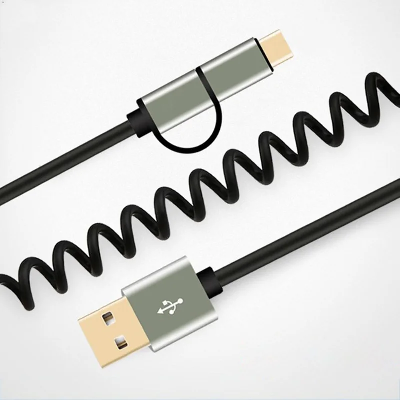 Выдвижной Кабель Micro USB Тип C 2 в 1 пружинный спиральный кабель Type для Samsung Xiaomi