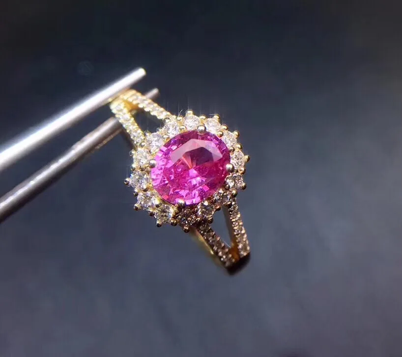 Настоящее чистое 18 К Золотое ювелирное изделие натуральный разогрев 1.13ct розовый падпарадша драгоценные камни-сапфиры сапфировые Бриллианты Женские кольца