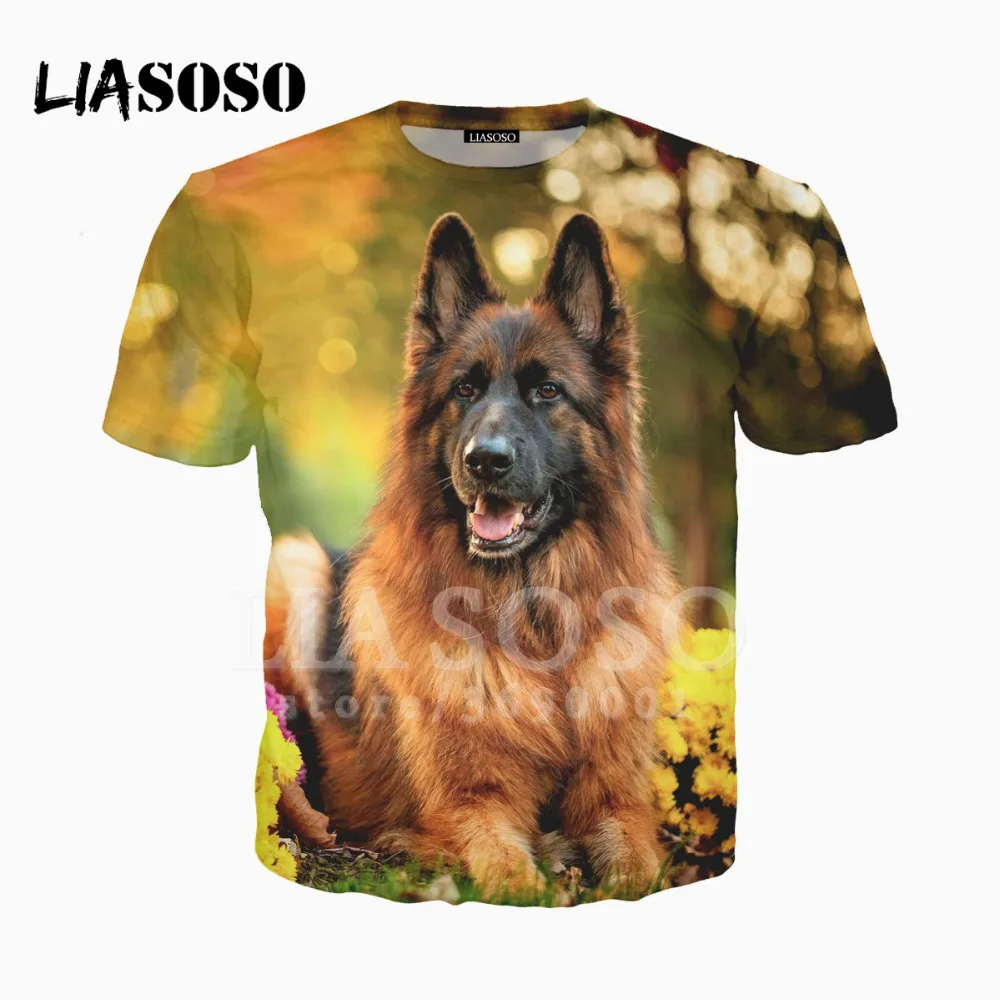 LIASOSO 3D принт женские и мужские немецкой овчарки Kawaii футболка со щенком летняя с