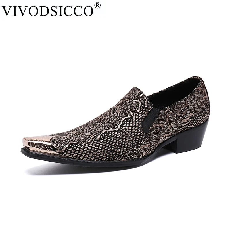 VIVODSICCO/Мужские модельные туфли; модные туфли с острым носком без шнуровки; мужские деловые повседневные свадебные туфли-оксфорды коричнево-черная кожа; Hombre