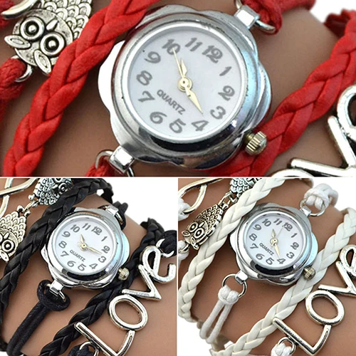 Женская Бесконечность любовь сова Вязание Многослойные искусственной кожи